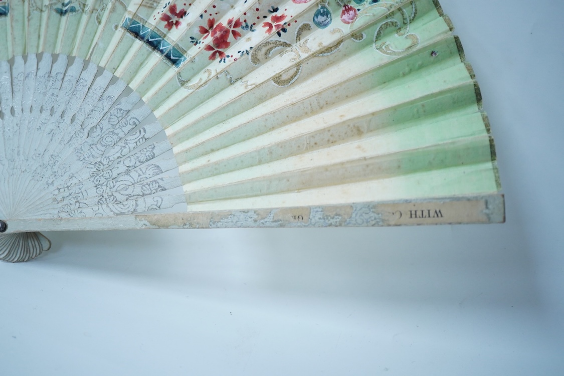 A collection of 19th century and later fans to include a black lacquered and lace example and a hand painted floral example